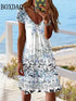 Short Sleeve Women's Casual Loose V-Neck Summer Dress Plus Size Fashion Print Party Dress